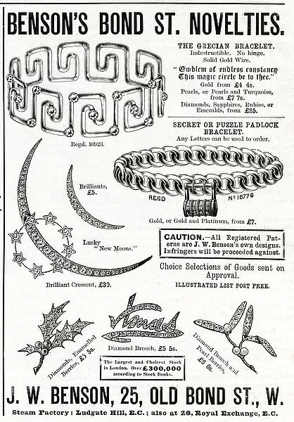 Advert for Bensons jewellery 1893