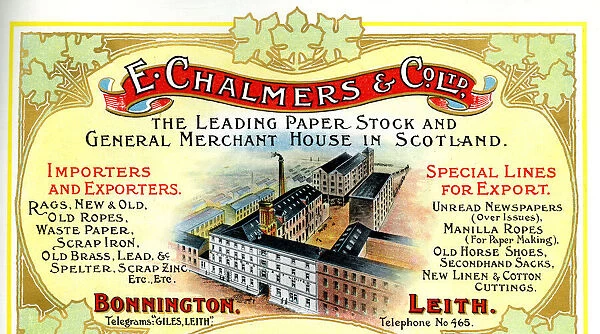 Advert, E Chalmers & Co Ltd, Bonnington and Leith