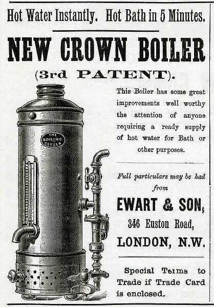 Advert for Ewart & Son boiler 1888