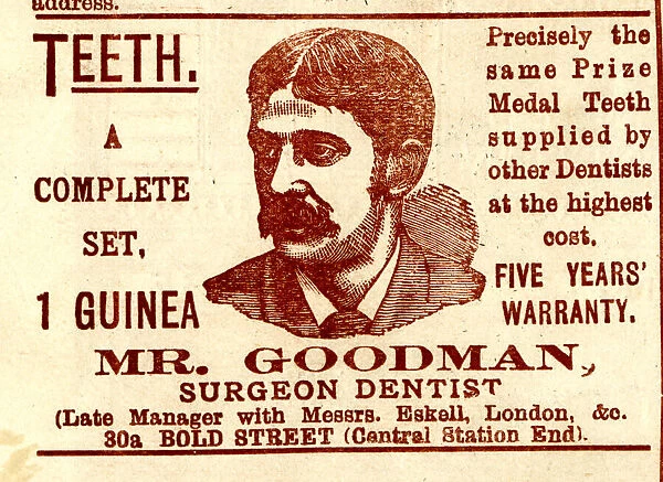 Advert, Mr Goodman, Surgeon Dentist, dentures