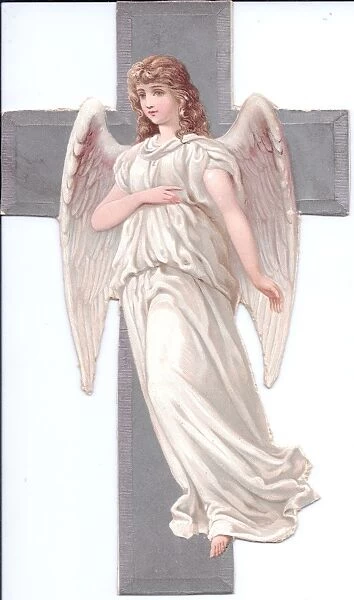 Angel with silver cross on a Victorian scrap