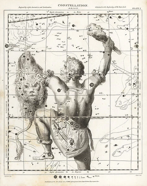 Astronomical chart of the constellation of Orion