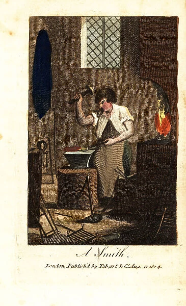 Blacksmith using hammer and tongs to beat