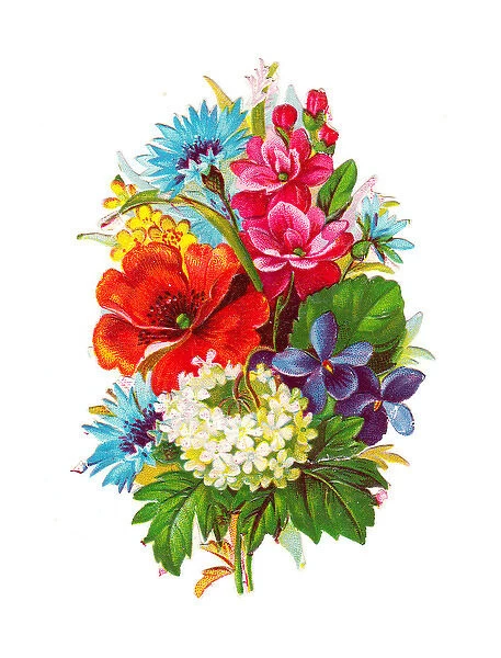 Bunch of assorted flowers on a Victorian scrap