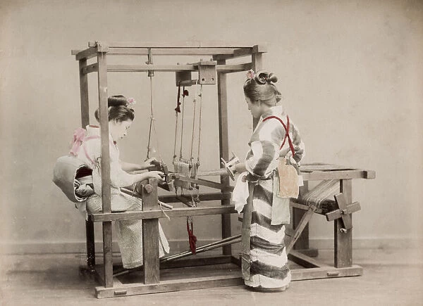 c. 1880s Japan - weaving on a loom