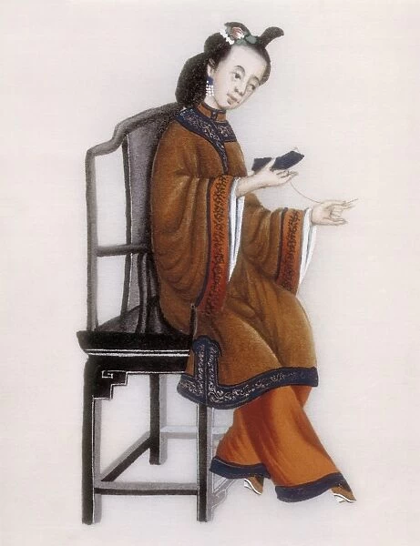 A Chinese Woman darning, Qianlong Period (1736-96)