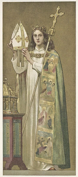 Collectors card, bishop holding a mitre