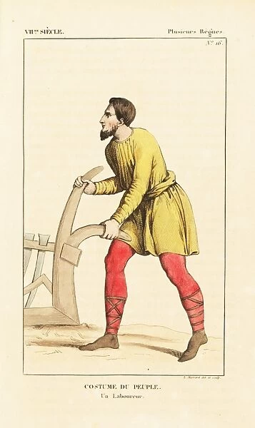 Costume of a farm labourer with plough, 12th century
