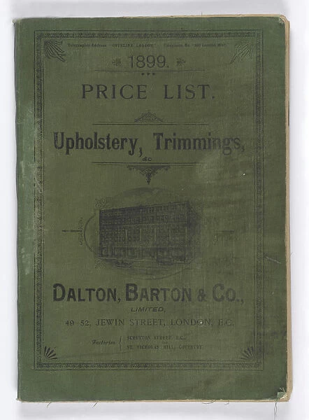 Front cover of 1899 Price List, Upholstery, Trimmings &c