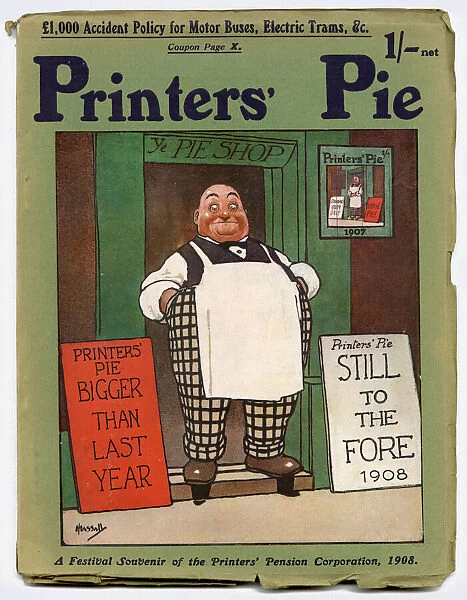Front cover of Printers Pie, 1908, illustrated by John Hassall