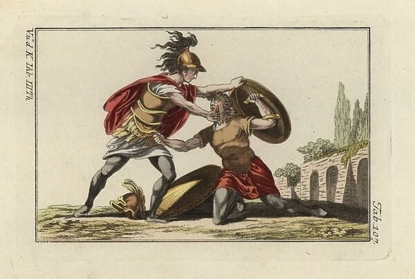 Two Etruscan warriors in mortal combat with daggers