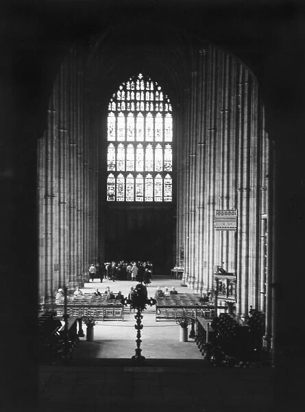 A guided tour inside Canterbury Cathedral, Kent, England. Date: 1950s
