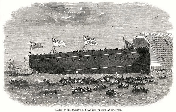 Launch of Her Majestys Ironclad Frigate at Devonport Date: 1863