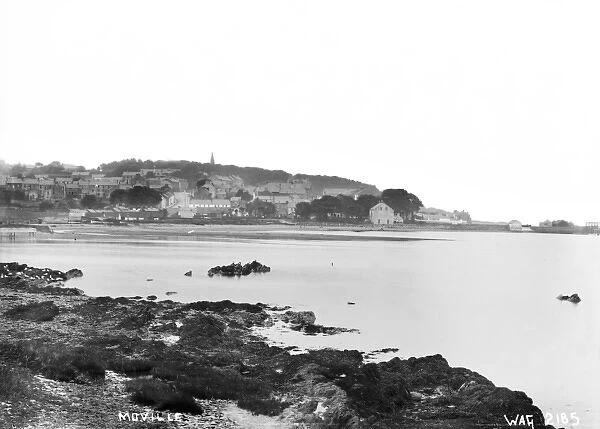 Moville - a panoramic view of the town taken from rocks at the sea