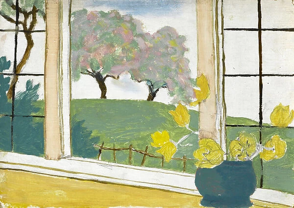 Peaceful scene through an open window, WW1
