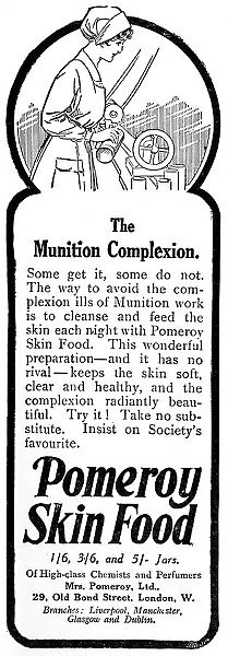 Pomeroy skin food advertisement, skincare for munition worke