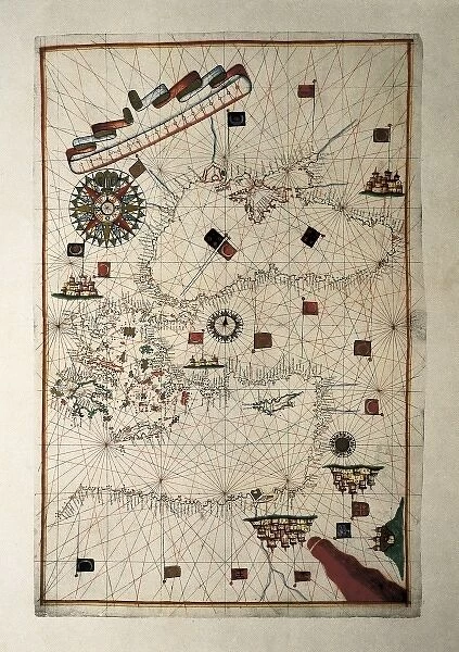 Portolan chart, 1587. Map of England, Scotland