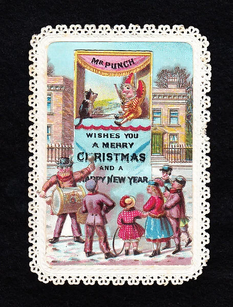 Punch and Judy show on a Christmas and New Year card