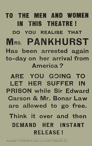 W. S. P. U Handbill Mrs. Pankhurst Arrested