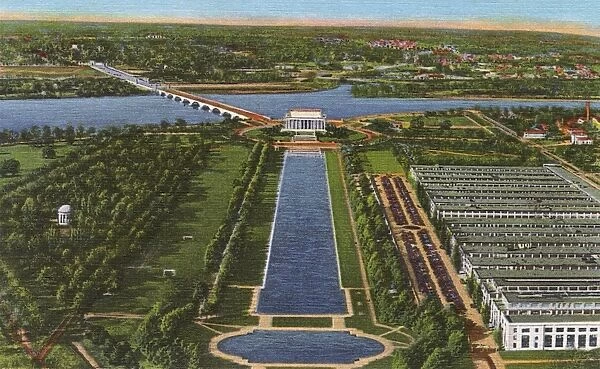 Washington DC, USA - Lincoln Memorial - Birdss eye view