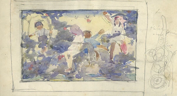 Watercolour sketch of children