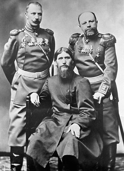 Grigori Rasputin with Russian soldiers