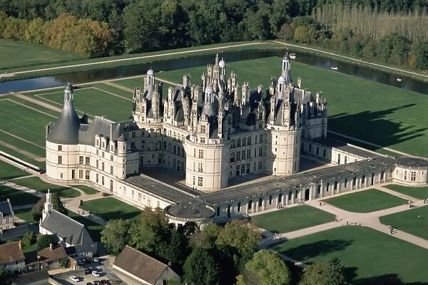 Aerial view of the Chateau of Chambord, UNESCO World Heritage Site, Loir et Cher