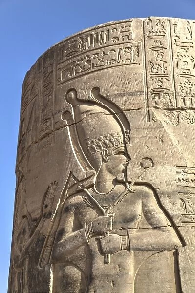 Bas-relief on pillar, Forecourt, Temple of Haroeris and Sobek, Kom Ombo, Egypt, North Africa