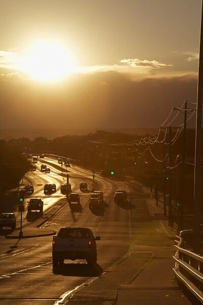 Setting sun on Avenida Boulevard, Albuquerque, New Mexico, United States of America, North America