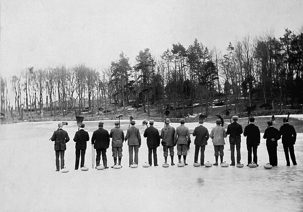 View of St Fort Curling Club, Fife. Titled: A study in backs. Date: 1895