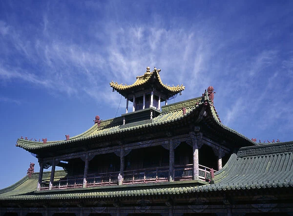 MONGOLIA, Ulaan Baatar Winter Palace of Bogd Khaan. Green roof against a blue sky