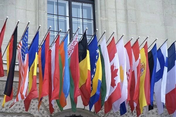 Europe, Austria, Vienna, country flags on Hofburg Palace exterior