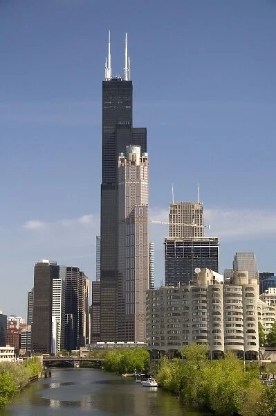 Willis Tower formerly known as the Sears Tower located along the Chicago River in Chicago