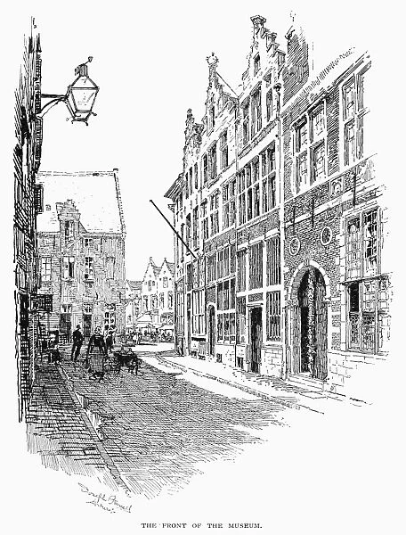 ANTWERP: PRINTING OFFICE. The Plantin-Moretus Museum, a former printing house established in the 16th century, Antwerp, Belgium. Line engraving, 19th century