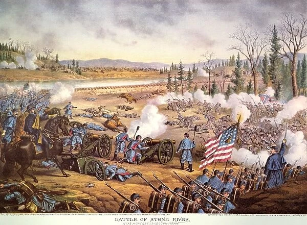 BATTLE OF STONES RIVER, 1863. Battle of Stones River, Tennessee, 31 December 1862 and 2 January 1863. Lithograph, 1891, by Kurz & Allison