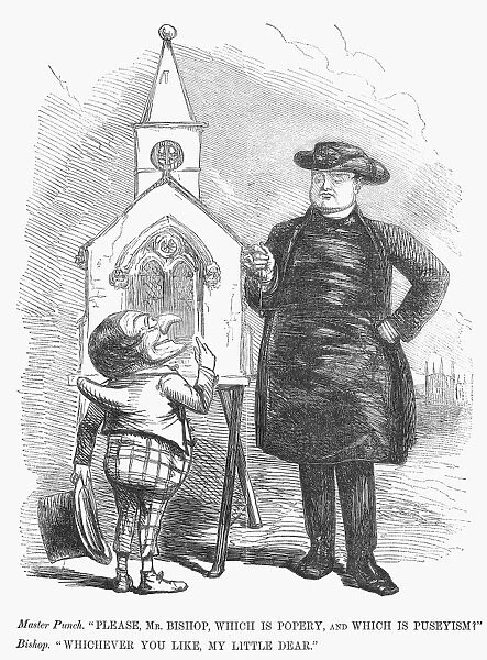 CARTOON: PUSEYISM, 1851. Master Punch. Please, Mr. Bishop, which is Popery
