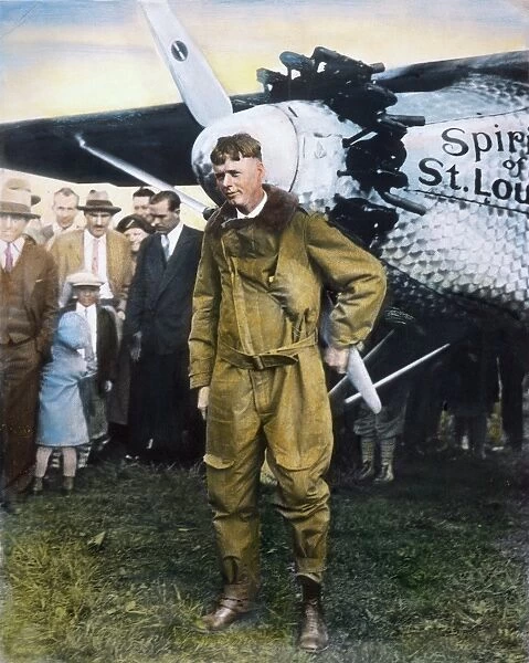 CHARLES A. LINDBERGH and the Spirit of St. Louis shortly before taking off from Roosevelt Field