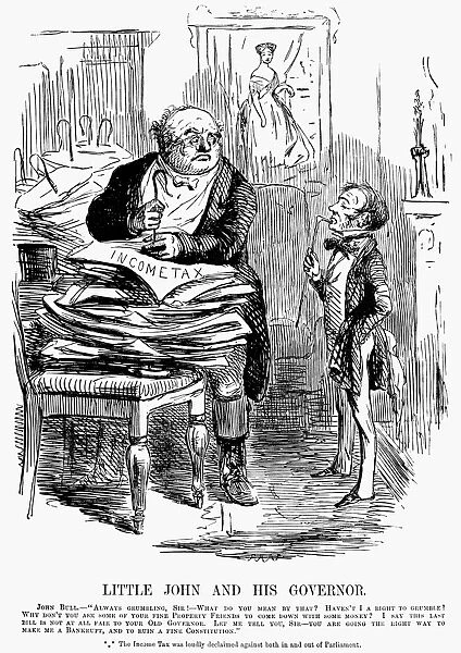 ENGLISH TAX CARTOON, 1848. Little John and his Governor