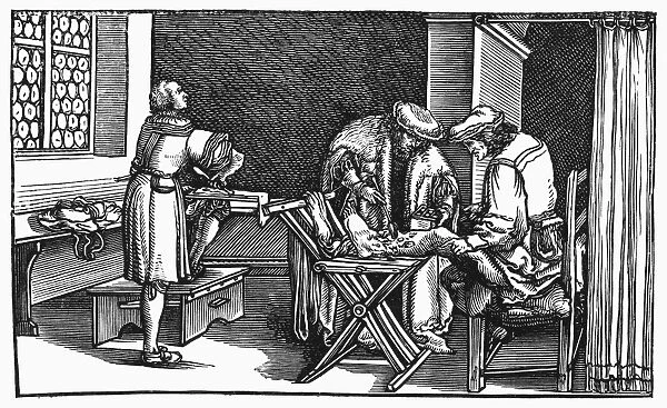 A German surgeon. Wood engraving by Hans Holbein, from a German edition of Boethius Consolation of Philosophy, published at Augsburg, 1537
