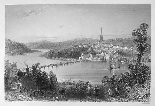 IRELAND: LONDONDERRY. View of Londonderry (Derry) on the river Foyle, Northern Ireland. Steel engraving, English, c1840, after William Henry Bartlett