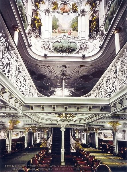 KAISERIN MARIA THERESIA. Upper-class dining room aboard the German ocean liner