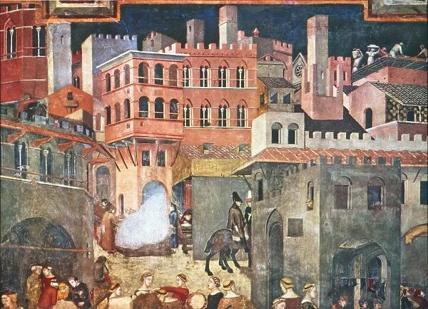 LORENZETTI: GOOD GOV T. The Effects of Good Government, detail. Fresco, by Amrogio Lorenzetti