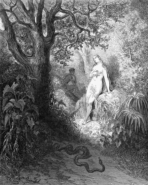 MILTON: PARADISE LOST. Adam and Eve. (Book IX, lines 784-85). Wood engraving after Gustave Dore