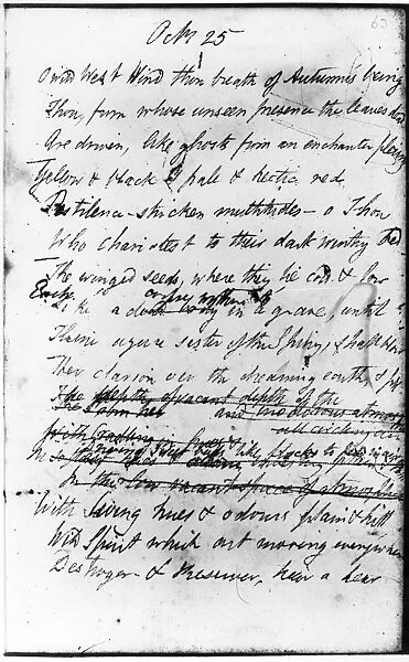 PERCY BYSSHE SHELLEY (1792-1822). English poet. Manuscript page of Shelleys poem