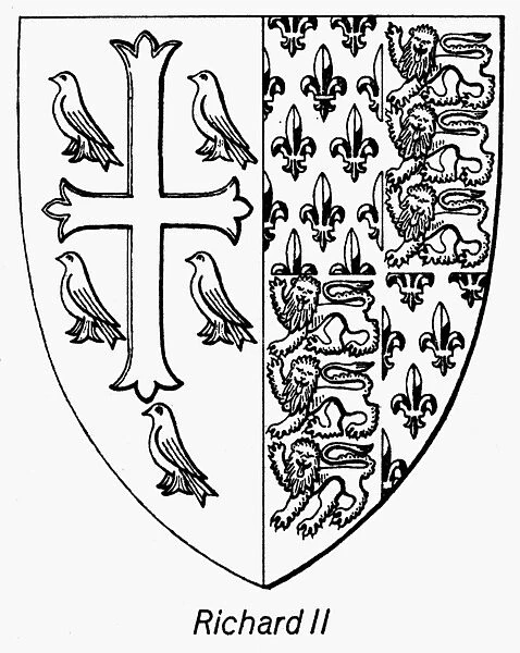 RICHARD II (1367-1400). King of England, 1377-1399. The coat of arms of King Richard II. Line engraving, 20th century
