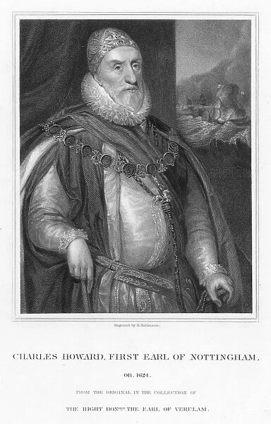 SIR CHARLES HOWARD (1536-1624). 2nd Baron Howard of Effingham, 1st Earl of Nottingham. English admiral and diplomat. Steel engraving, 19th century