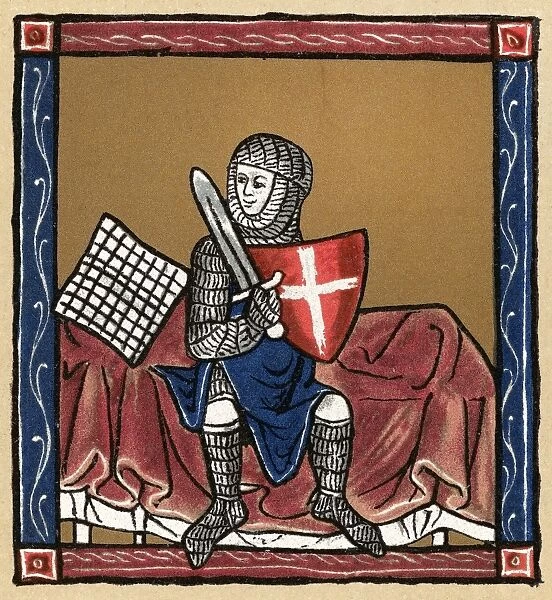 SIR GAWAIN ON THE MAGIC BED. Miniature from a 13th century manuscript of the Arthurian