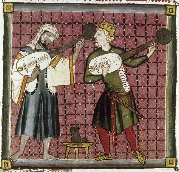 SPAIN: MUSIC, 13th CENTURY. A Spanish Muslim (left) and Christian strum on citterns