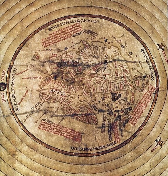 WORLD MAP, 1490s. World map, c1488-1493, showing the continents of Asia, Africa