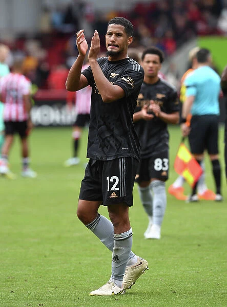 Arsenal's William Saliba Applauding Fans After Brentford Victory - Premier League 2022-23